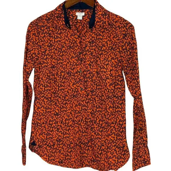 J. Crew Tulip Popover Long Sleeve Collard Half Button Up Shirt S Blue Orange - Picture 12 of 15